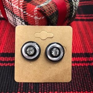 Vintage Silver Black Pierced Earrings